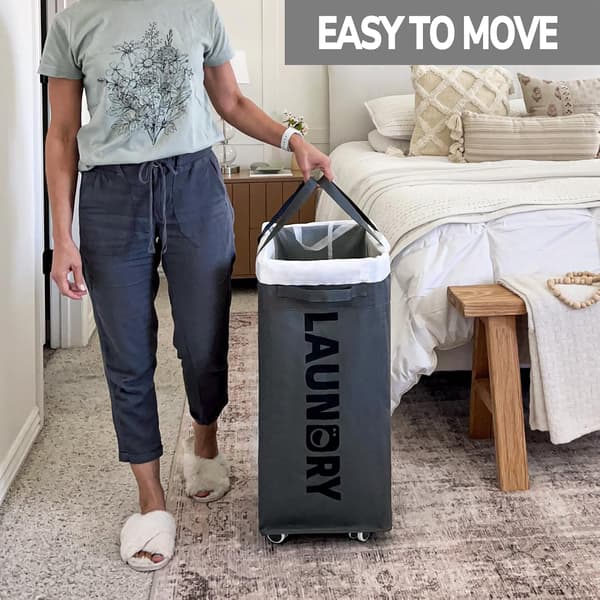 Laundry Basket with Wheels, 75L Foldable Large Laundry Hamper, Laundry Cart with Removable Laundry Bag for Laundry Room-tfrf