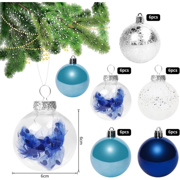 6 Cm Blå Julgranskulor, Julgransdekorationer, Pack Om 30 Plastkulor