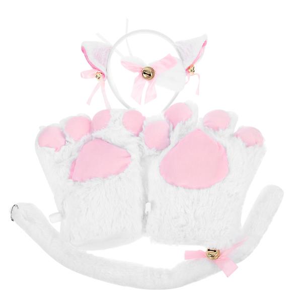 Tiara Pannband Cat Paw Handskar Rävdräkt Kattflugor Kattdräkt Pannband Vit19X15CM White 19X15CM