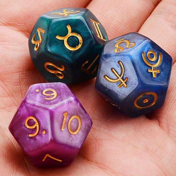 3 Stycken Akryl Pärla Astrologiska Tärningar för Konstellationsspådomstillbehör 3 Färger D12 Glitter Tärningsset