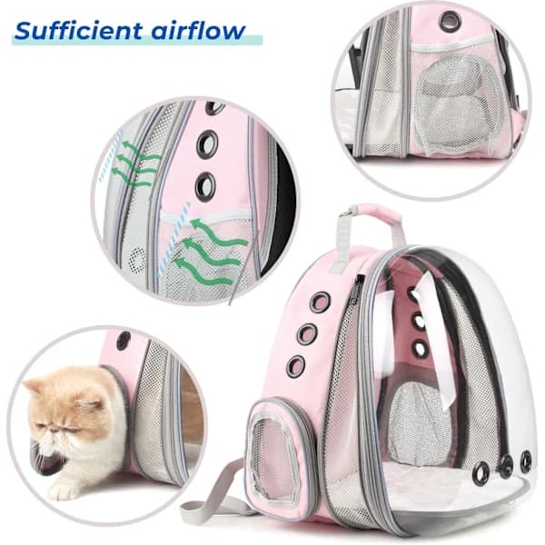 HA~Cat Carrier Backpack, Expandable Bubble Backpack, Pets and Small Dogs, Airline Approved, Designed (Front Expandable-Pink)