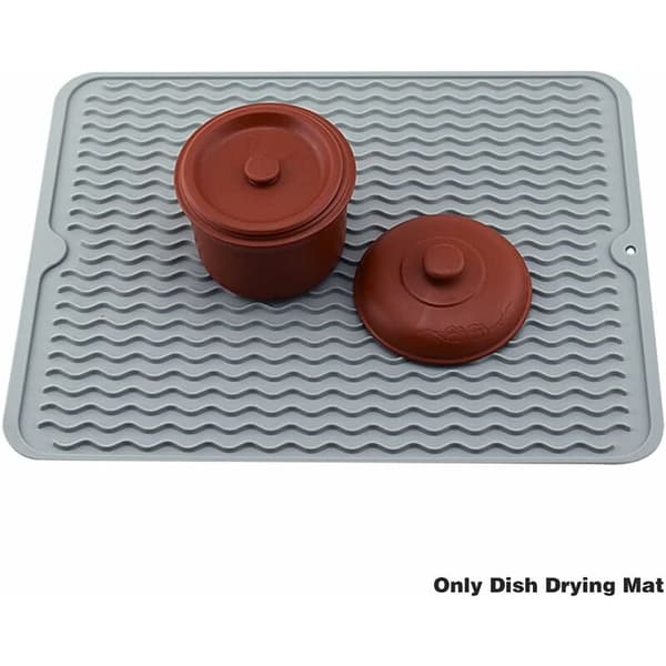 Silicone Dish Drying Mat for Dish Rack and Stand - Heat Resistant Pot Mat - Dish Mat - Kitchen Mat (Grey)