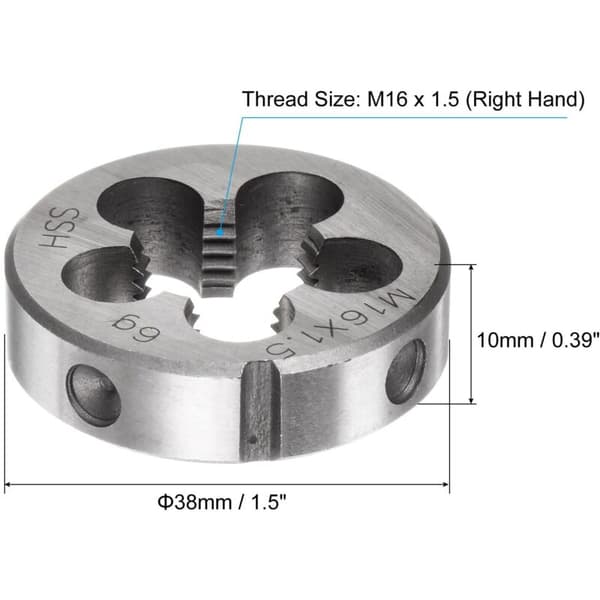 Round Threading Die. Metric Thread M16 x 1.5 (right). High-Speed Steel (HSS) Thread Repair Tool