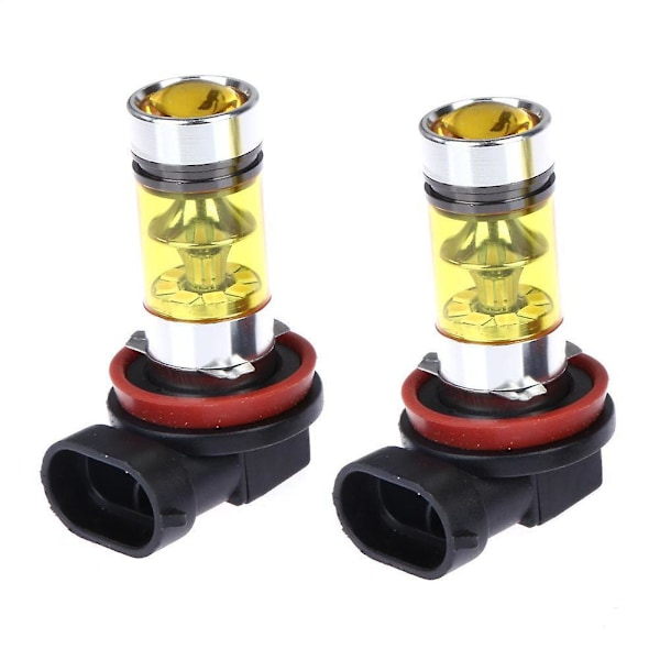 2 X Kraftige LED-lys 100W H8 H11 Gule Tåkelys 2828 20LED Frontlykt Lampe