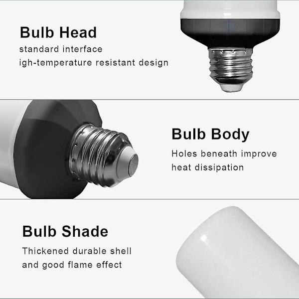 2-pack E27 LED-lampor med flammeffekt, 4 lägen med gravitationsgivare, för inomhus/utomhus/bar/fest/juldekoration