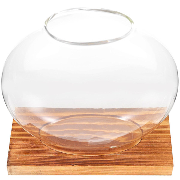 Glasvas med träbas för hydroponisk odling, bordsdekoration, inflyttningspresent, 12,8 x 12 cm