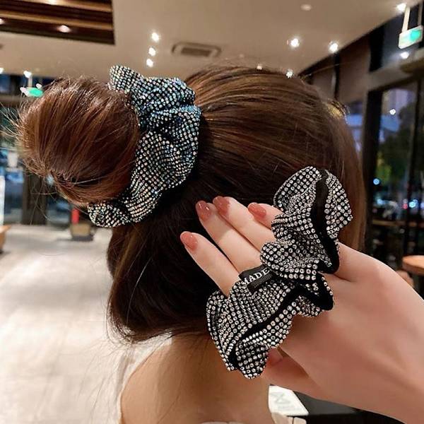 Luksusselliset Kimaltavat Kristalli Hiuslenkit Naisille Muodikkaat Bling-Rhinestone Hiusponinhäntäpidikkeet (timantti hiusnauha - 2 kpl)