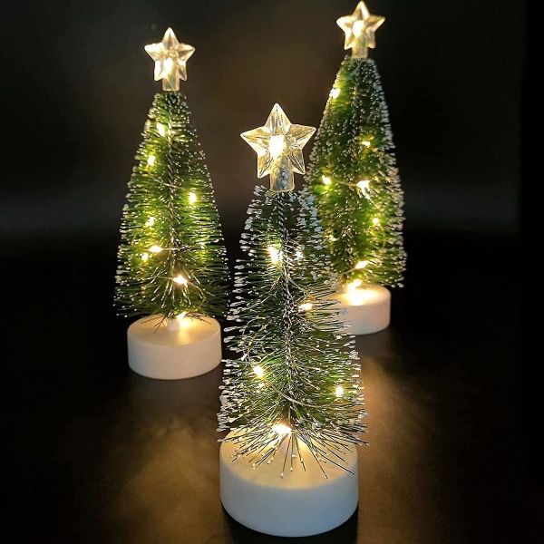 Bordplade juletræ med lys Mini kunstigt juletræ med led lysbånd Julefest dekoration Miniature bordpynt Hjemmekontor
