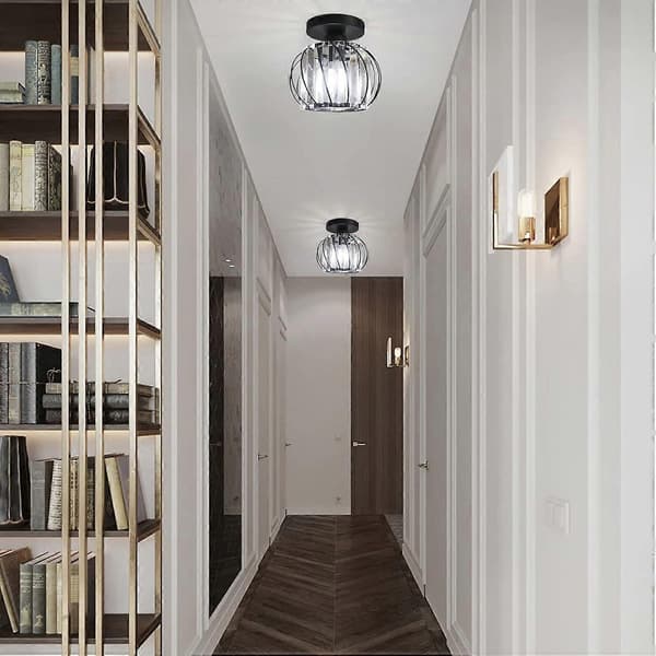 Chandelier Crystal Ceiling Light, Small LED Flush Mount Ceiling Light for Kitchen, Dining Room, Living Room (Black)