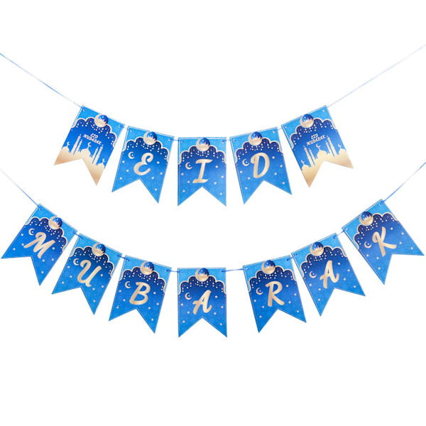 Mubarak Blå Banner 2022 Måne Stjärna Dragflagga Bakgrundsdekoration Fest Vägg Dörr Dekoration Presenttillbehör