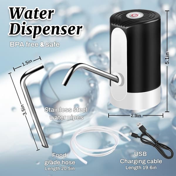 Water dispenser for 5 gallon bottle, portable electric water pump with USB data cable, black automatic drinking water pump