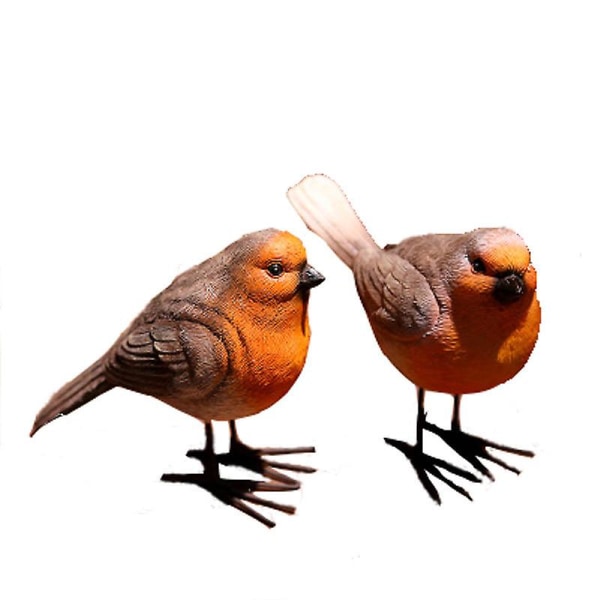 2 stk Pastoral harpiks Håndverk Dekorasjoner Simulering Fuglehage Dyr Robin Ornament Hagearbeid Fugler Figurer