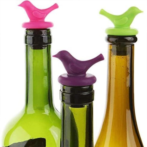 Little Bird vinflaskepropp Fargerik gjenbrukbar silikonvinflaskepropp, (assortert farge, sett med 6)