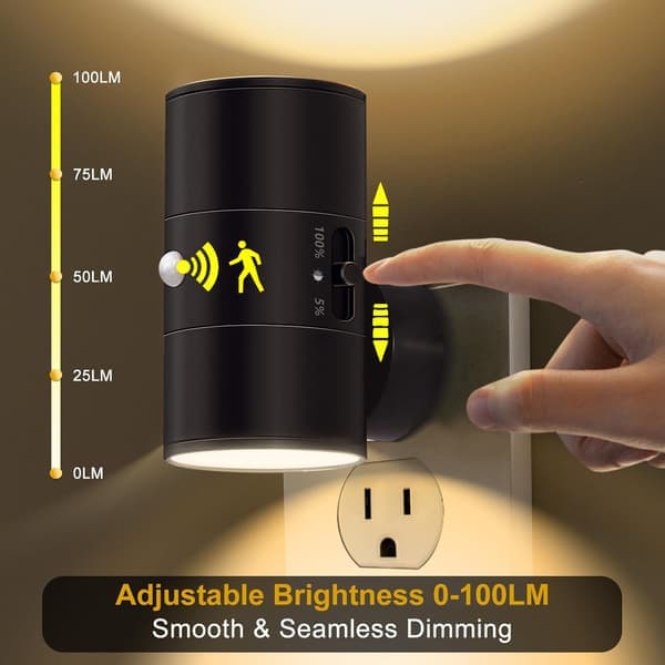 LED night light with motion sensor, 1 pc, night light, plug-in, warm white, 3000 K, adjustable brightness 0-100 lm, dimmable night light [Ho]