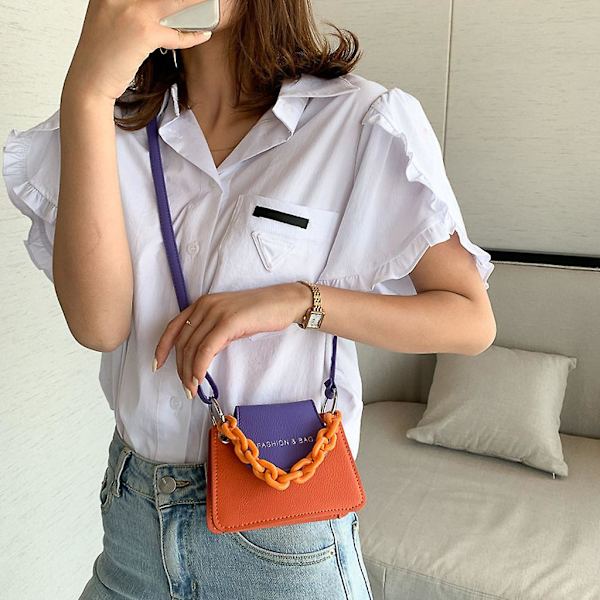 Liten PU-handväska för kvinnor och flickor, axelremsväska, messenger, akrylkedja, crossbody, väska, axelremsväska, handväska, orange