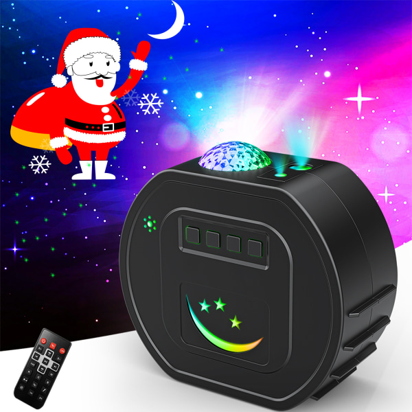 Jule-LED-projektorlampe, vann- og mønsterlys-projektor med fjernkontroll, projeksjonslampebelysning julefest D