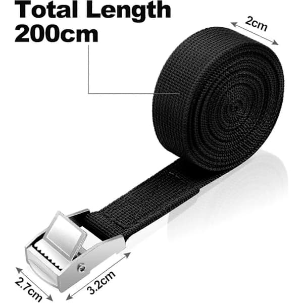 4-pak stropper, 2 m x 20 mm fastgørelsessæt med stropspænder, velegnet til motorcykler, biler, spænding: 500 kg/stk (sort)