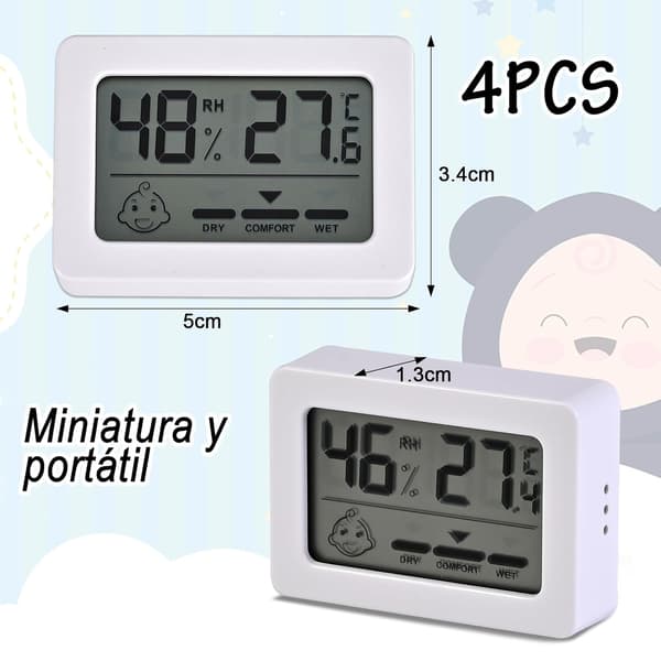 4 stk. Digital Hygrometer, Mini Indendørs Termometer Hygrometer, Digitalt Hjem Indendørs og Udendørs Termometer
