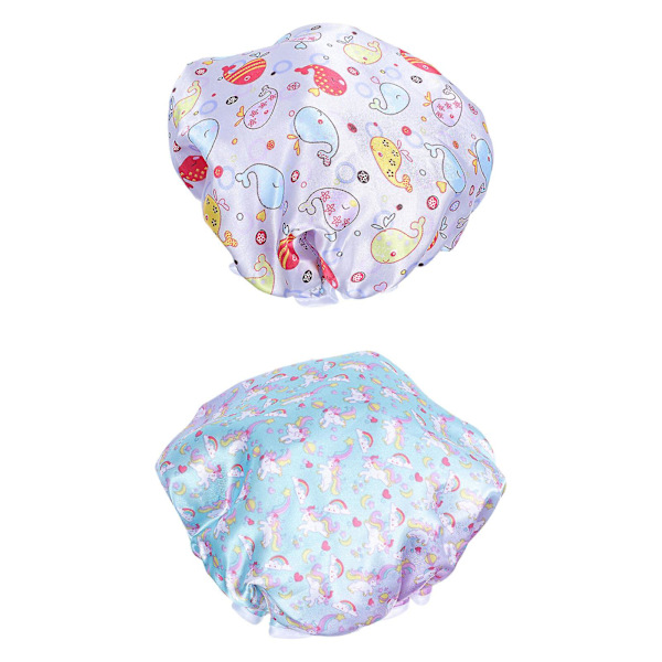 2 st Satin Hatt Kvinnor Duschmössa Duschskydd Hatt Baby Nattmössor Spets Elastiskt Band Blandade Färger 26x26cm