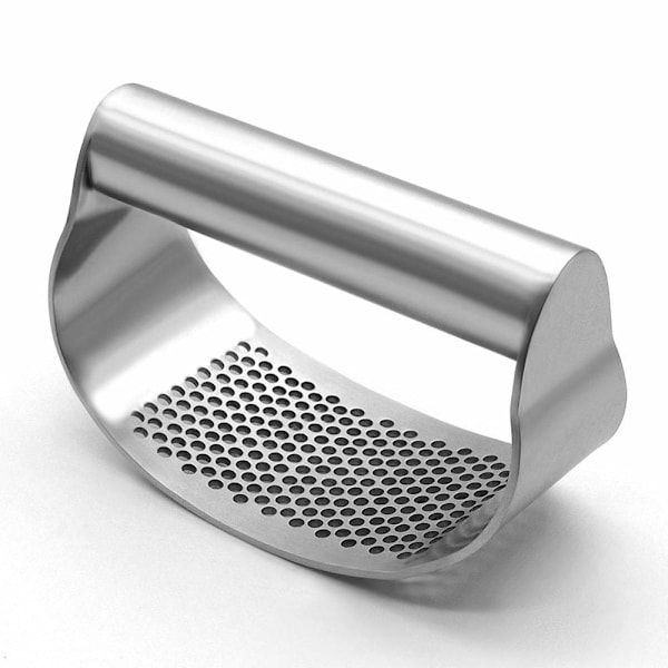 Garlic Press Rocker Stainless Steel, Fruit Crusher with Comfortable Handle Porous Surface, Easy Use & Clean