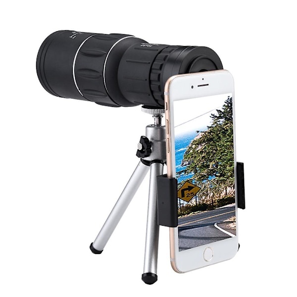 16x52 Zoom Optisk HD Linse Monokular Teleskop + Stativ + Klip Til Universal Telefon Sort