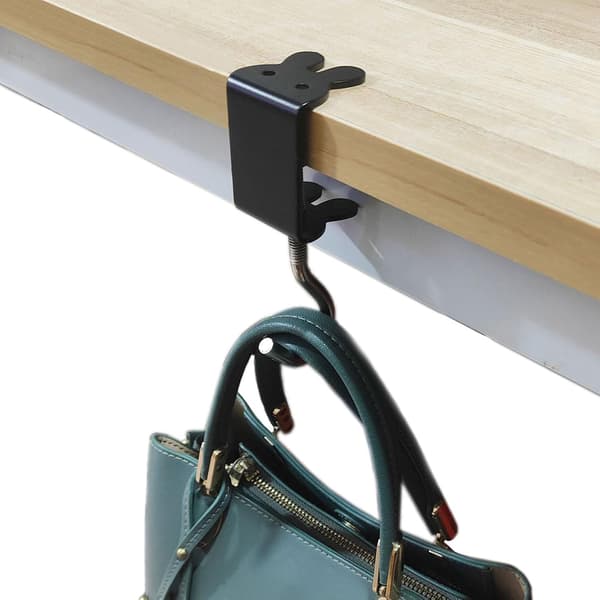 2 Heavy Duty Bag Hooks for Tables - Foldable Handbag Hanger for Desks - Rabbit Shaped (1 Black + 1 White)