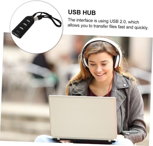 USB-hub 4-ports USB-forlænger til computere, bærbare computere, tablets, kompakt, let USB 2.0-udvider