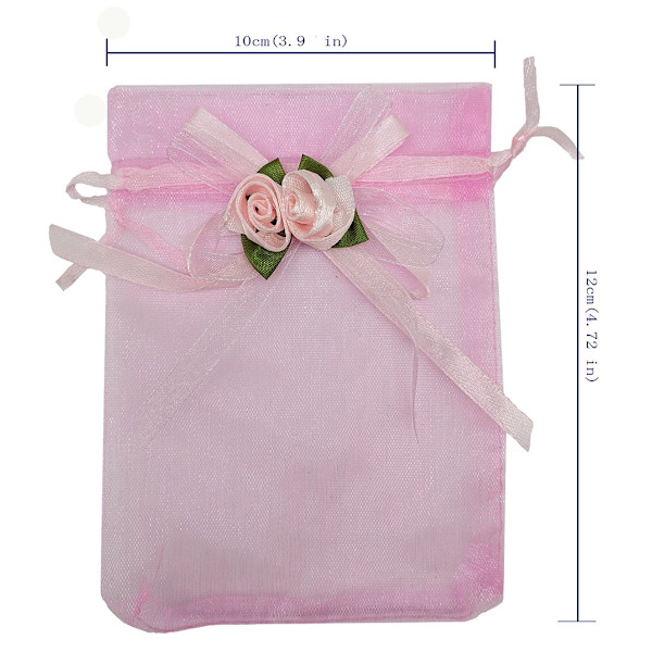 50 stk. Gennemsigtige Gaveposer til Bryllup 3,8x4,8'' Gaveposer Prøver Display Snøre Rose Pung (Pink)