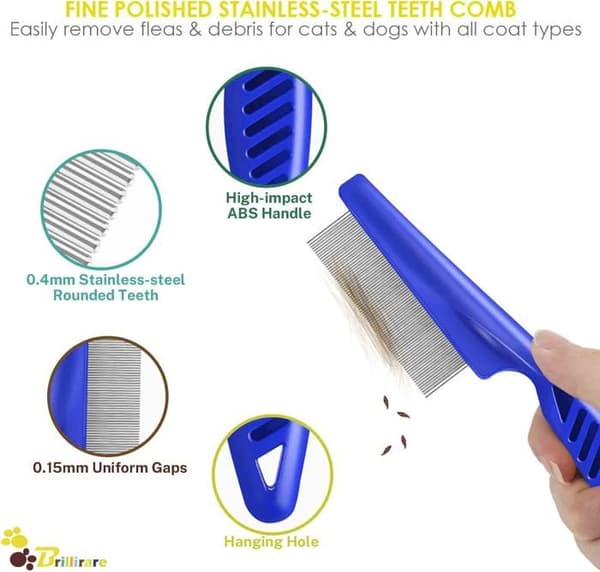 4-pack Flea and Lice Combs, Stainless Steel Dog and Cat Grooming Combs with Rounded Teeth