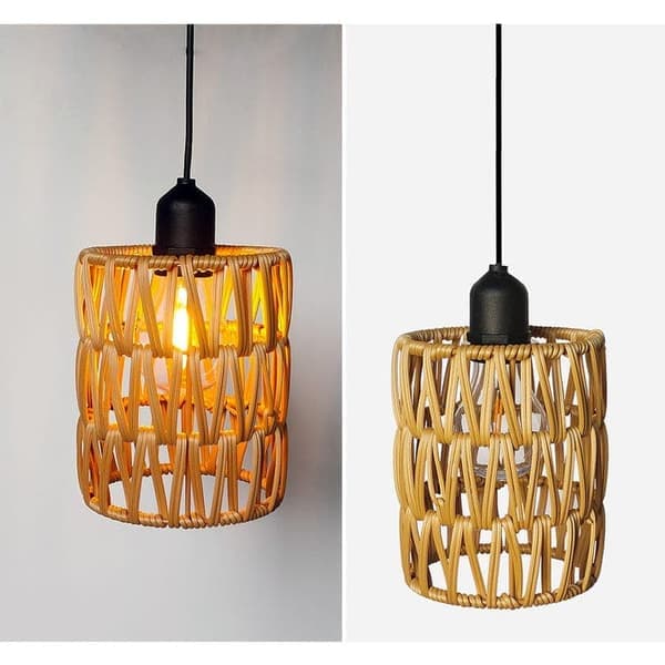 Ceiling lamp with remote control - decorative rattan lamp with bulb, battery-powered pendant lamp