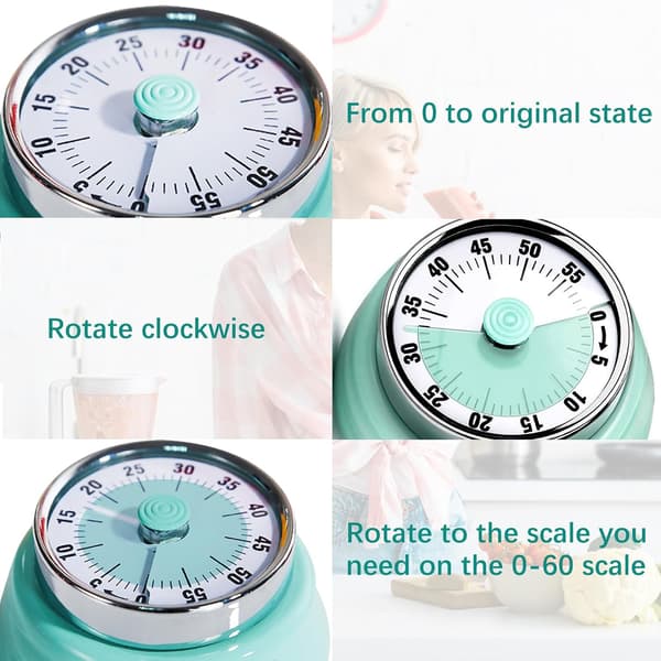 Kitchen Clock, 360 Degree Rotating Mechanical Timer, Teaching Aid for Home and School, Silent Operation for Office and Conference