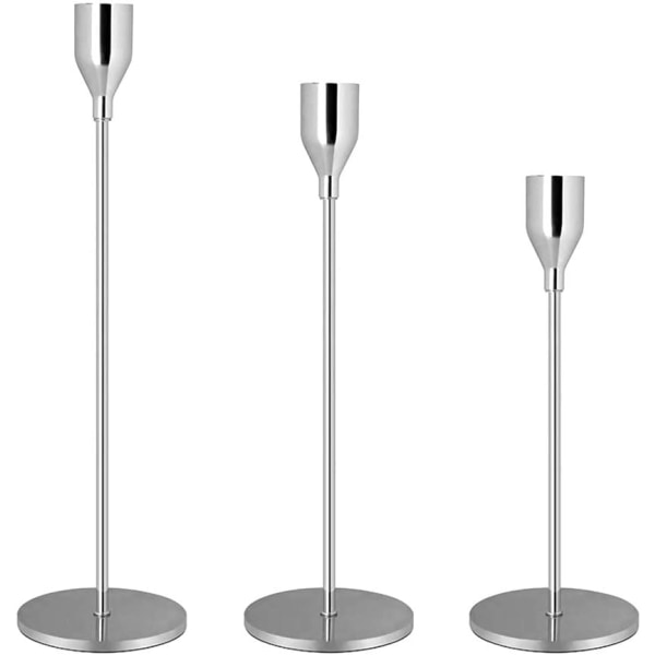 Sølv lysestaker 3 sett forskjellige størrelser, høye koniske stearinlys dekorative lysestaker i metall, retro lysestaker for bryllupsmiddag Spisebord