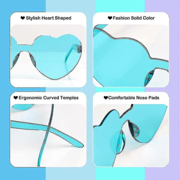 Hjerteformede Briller 10 stk. Rammeløse Hjerteformede Solbriller Kjærlighet Hjerteformede Briller Transparente Fargede Hjerteformede Briller Multipack