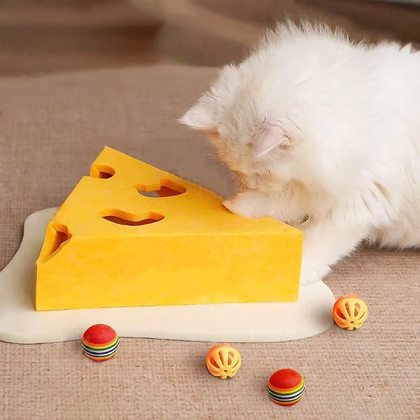 Cat Scratching Post - An interactive pet scratching post with cheese design - a durable pet toy suitable for small, medium, and large cats.