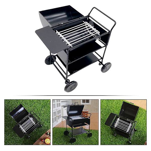 Liten Utomhusgrill Miniatyrgrill Mini Dockugn Modell Miniatyrgrillvagn Leklåtskök Black 9.5x8.3cm