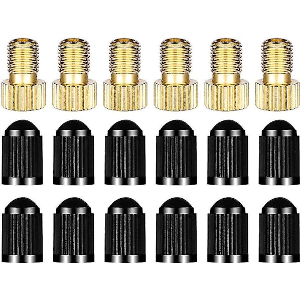 6 stk Ventiladapter, Konverteringsadapter for Sykkel, Pump Opp Dekk Ved Hjelp av Standardpumpe eller Luftkompressor, 12 stk Dekkventilhetter