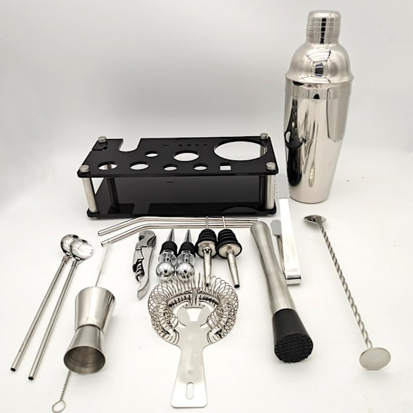 Cocktail Shaker-sett med akryl-stativ, 17 deler, gaver til menn pappa bestefar, rustfritt stål Barten Silver 17pcs