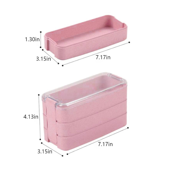 Stackbar Bentolåda, Lunchlåda-set med Sked & Gaffel, 3-i-1 Fack, Vetehalm Matlåda Pink