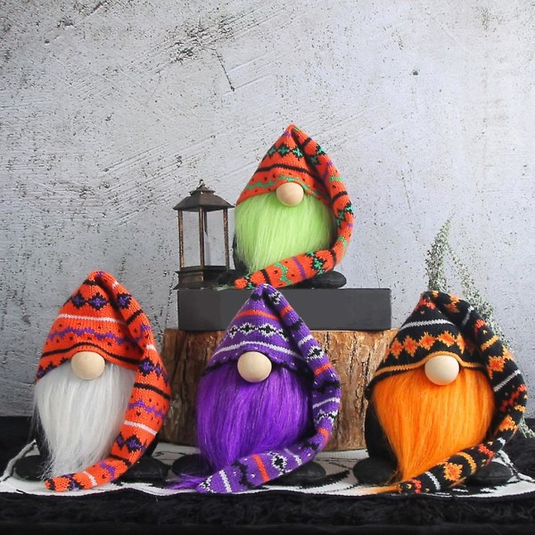 Oranssi Halloween-koriste pitkällä hatulla raidallinen tonttu ruotsalainen Tomtes tonttu keräilyesine oranssi
