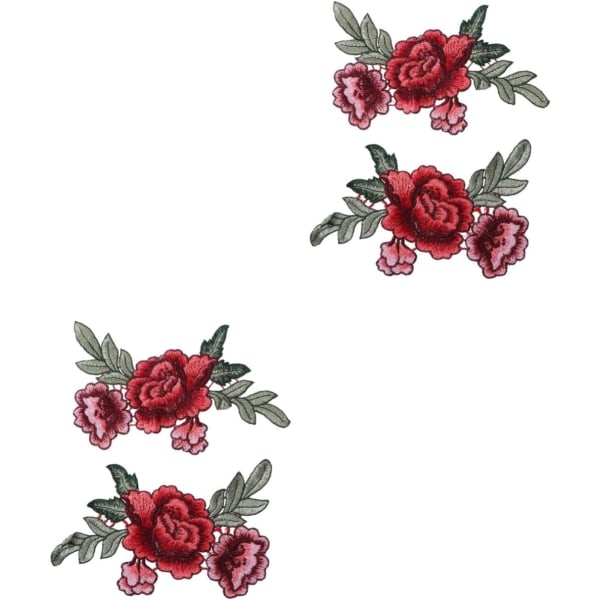 2 Par Iron-on-dekaler för kläder, sömnad, applikation, blommiga lappar, klistermärken, sömnadslappar, dekorativ spets, rosor, dekoration, röd