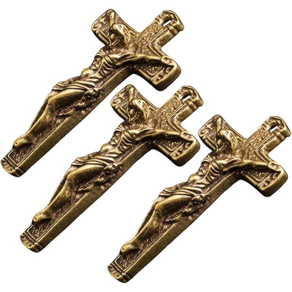 3 stk Nøkkelring i metall Korsperler Crucifix Anheng Halskjede Cross Charms Smykkefremstilling Crucifix Anheng Crucifix Charm PendantGylden6x3,6cm Golden 6x3.6cm
