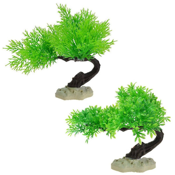 Akvarium, akvariedekoration, 2 kunstige akvarieplante træ sæt fisk akvarie dekoration mixstyle