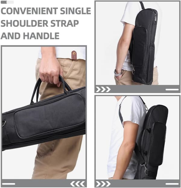 Black Oxford Cloth Trumpet Bag with Separate Compartments, Single Shoulder Strap, and Comfortable Handles