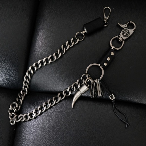 Mens Wallet Chain Heavy Duty Skull Punk Chain For Men Black Ox Horn Metal