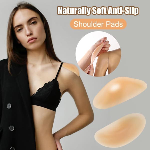 2 Par Silikon Skulderputer - Usynlige Sklisikre Skulder Push-Up Polstringer (Beige)