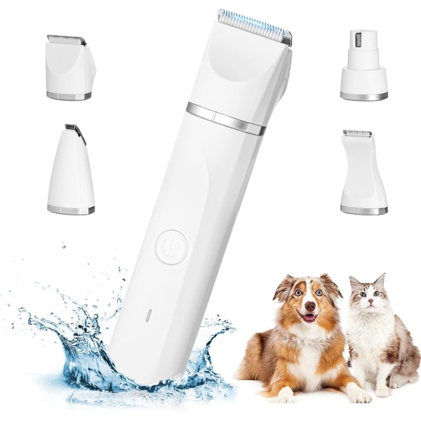 4 i 1 profesjonell hundeklipper: stillegående hundeklipper IPX7 vanntett, trådløs kjæledyrpleiemaskin med USB-kabel oppladbar for katter og andre kjæledyr