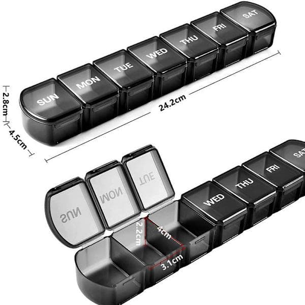 Medisindispenser for 1 uke med store rom svart