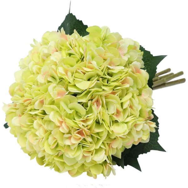 5 st konstgjorda hortensia, hortensia-bukett, lämplig för bröllop, hem, hotell, festdekoration, blomsterarrangemang (grön)