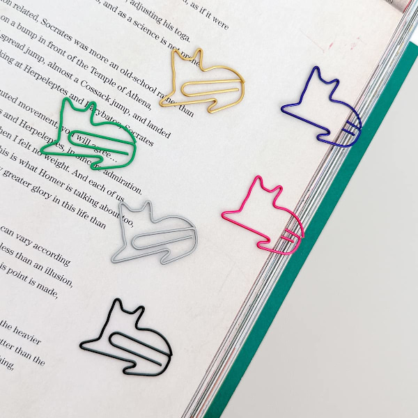 50 stk. papirclips, flerfarvede papirclips, søde papirclips, journalføringstilbehør til bogmærke, studiegaver (kat)