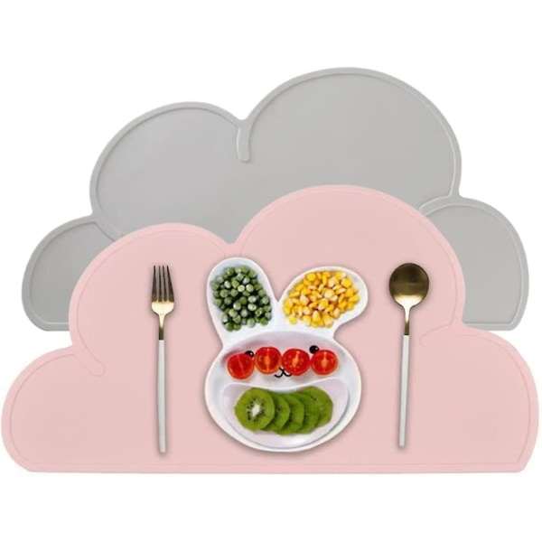 Bordmatte silikon varmebestandig sklisikker Gjenbrukbar skyform for babysmåbarnsrestaurant (1 stk, rosa)